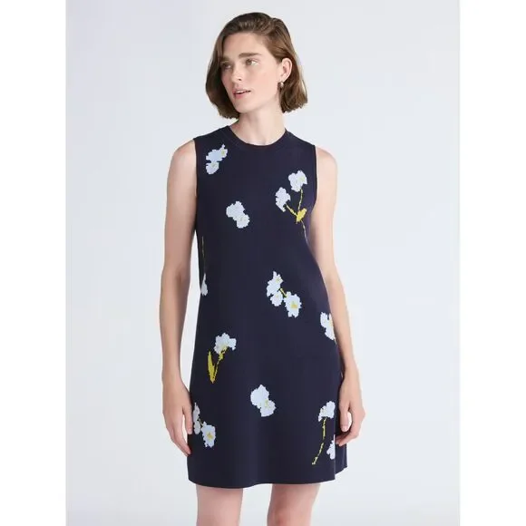 NWT Free Assembly Women's Sleeveless Floral Jacquard Mini Sweater Dress Size L - Picture 1 of 9